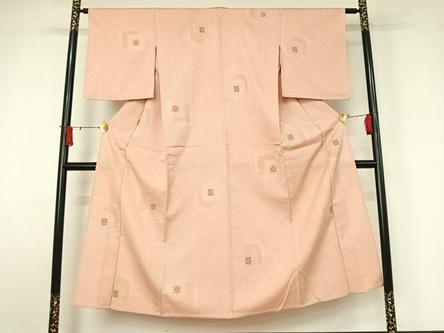 平和屋着物▽お召　単衣　幾何学文様　銀糸　正絹　逸品　AABJ1602jh