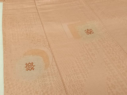 平和屋着物▽お召　単衣　幾何学文様　銀糸　正絹　逸品　AABJ1602jh