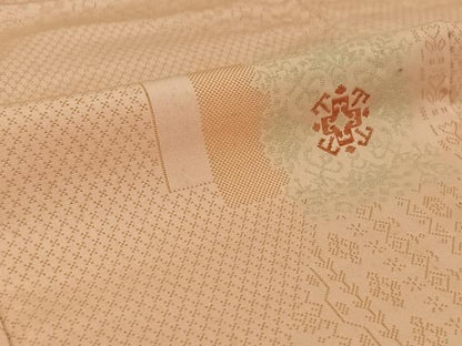 平和屋着物▽お召　単衣　幾何学文様　銀糸　正絹　逸品　AABJ1602jh