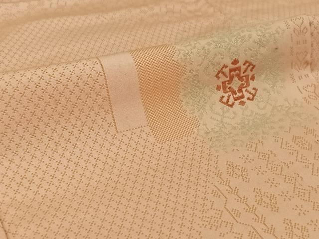 平和屋着物▽お召　単衣　幾何学文様　銀糸　正絹　逸品　AABJ1602jh