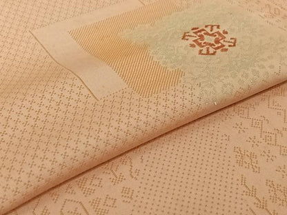 平和屋着物▽お召　単衣　幾何学文様　銀糸　正絹　逸品　AABJ1602jh