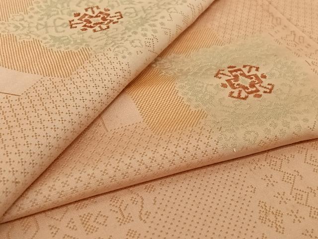 平和屋着物▽お召　単衣　幾何学文様　銀糸　正絹　逸品　AABJ1602jh