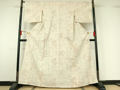 平和屋着物▽本塩沢　単衣　草花文　正絹　逸品　AABJ1603jh