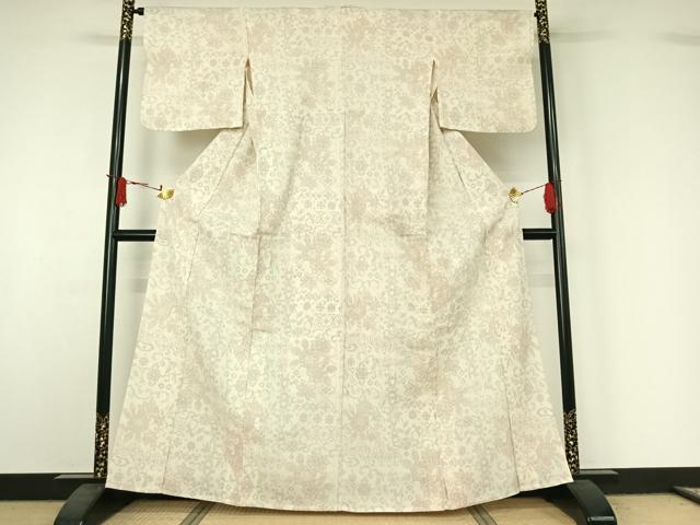 平和屋着物▽本塩沢　単衣　草花文　正絹　逸品　AABJ1603jh