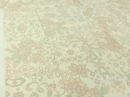 平和屋着物▽本塩沢　単衣　草花文　正絹　逸品　AABJ1603jh