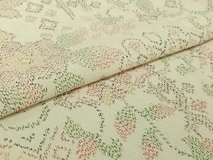 平和屋着物▽本塩沢　単衣　草花文　正絹　逸品　AABJ1603jh