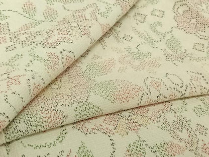 平和屋着物▽本塩沢　単衣　草花文　正絹　逸品　AABJ1603jh