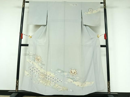 平和屋着物▽訪問着　単衣　吉祥鳳凰花文　金彩　正絹　逸品　AABJ1605jh
