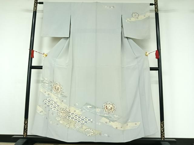 平和屋着物▽訪問着　単衣　吉祥鳳凰花文　金彩　正絹　逸品　AABJ1605jh