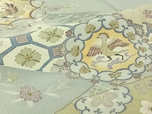 平和屋着物▽訪問着　単衣　吉祥鳳凰花文　金彩　正絹　逸品　AABJ1605jh