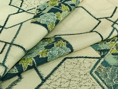 平和屋着物▽上質な紬　単衣　亀甲花文　正絹　逸品　AABJ1606jh