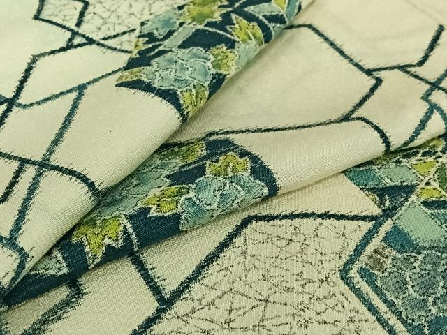 平和屋着物▽上質な紬　単衣　亀甲花文　正絹　逸品　AABJ1606jh