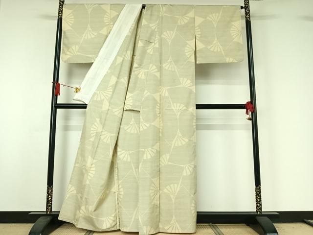 平和屋着物▽本場大島紬　単衣　舞扇文　正絹　逸品　AABJ1609jh