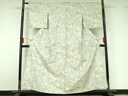 平和屋着物▽上質な紬　単衣　風景文　正絹　逸品　AABJ1610jh