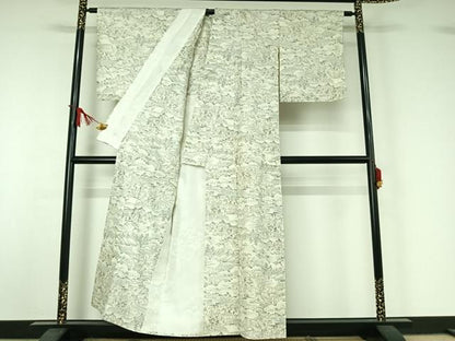 平和屋着物▽上質な紬　単衣　風景文　正絹　逸品　AABJ1610jh