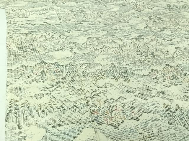 平和屋着物▽上質な紬　単衣　風景文　正絹　逸品　AABJ1610jh