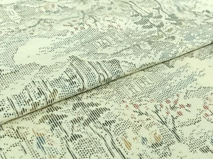 平和屋着物▽上質な紬　単衣　風景文　正絹　逸品　AABJ1610jh