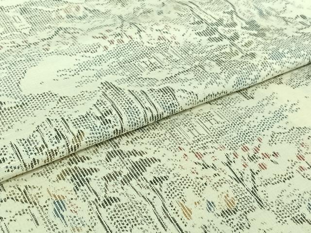 平和屋着物▽上質な紬　単衣　風景文　正絹　逸品　AABJ1610jh
