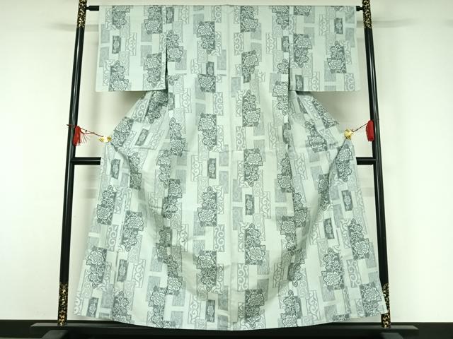 平和屋着物▽本場村山大島紬　単衣　短冊花文　正絹　逸品　AABJ1611jh