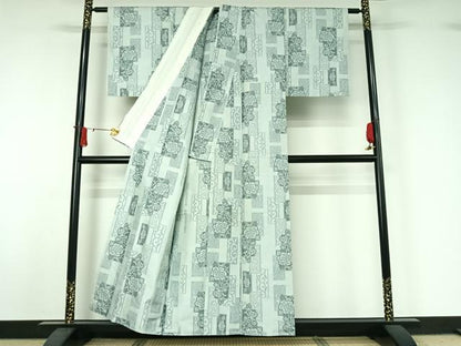平和屋着物▽本場村山大島紬　単衣　短冊花文　正絹　逸品　AABJ1611jh