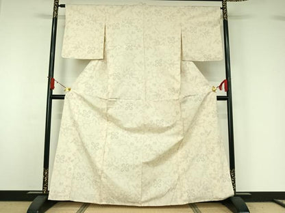平和屋着物▽上質な紬　単衣　花唐草文　正絹　逸品　AABJ1612jh