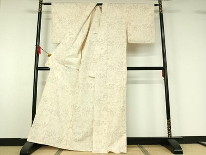 平和屋着物▽上質な紬　単衣　花唐草文　正絹　逸品　AABJ1612jh