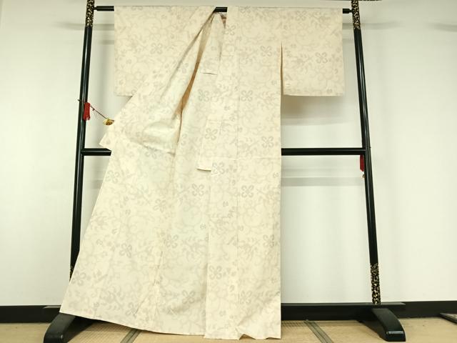 平和屋着物▽上質な紬　単衣　花唐草文　正絹　逸品　AABJ1612jh