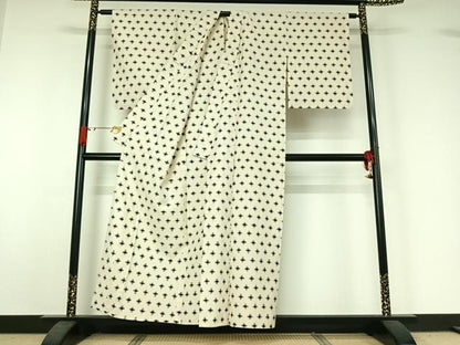 平和屋着物▽上質な紬　単衣　十字絣　正絹　逸品　AABJ1614jh