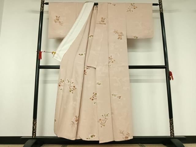 平和屋着物▽上質な小紋　単衣　絞り　地紋起こし　飾花文　正絹　逸品　AABJ1615jh