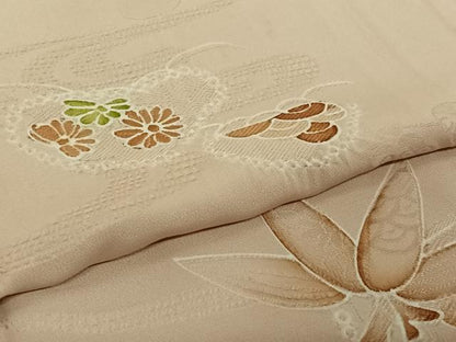 平和屋着物▽上質な小紋　単衣　絞り　地紋起こし　飾花文　正絹　逸品　AABJ1615jh