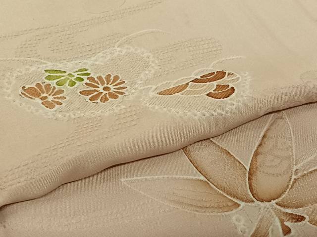 平和屋着物▽上質な小紋　単衣　絞り　地紋起こし　飾花文　正絹　逸品　AABJ1615jh