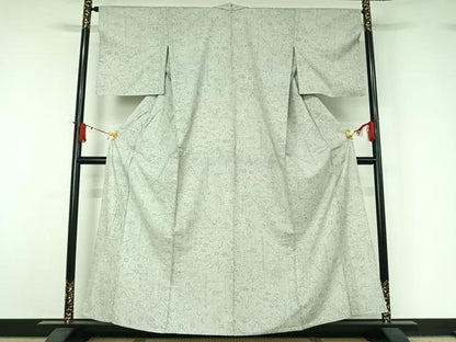 平和屋着物▽上質な小紋　単衣　草花文　正絹　逸品　AABJ1617jh