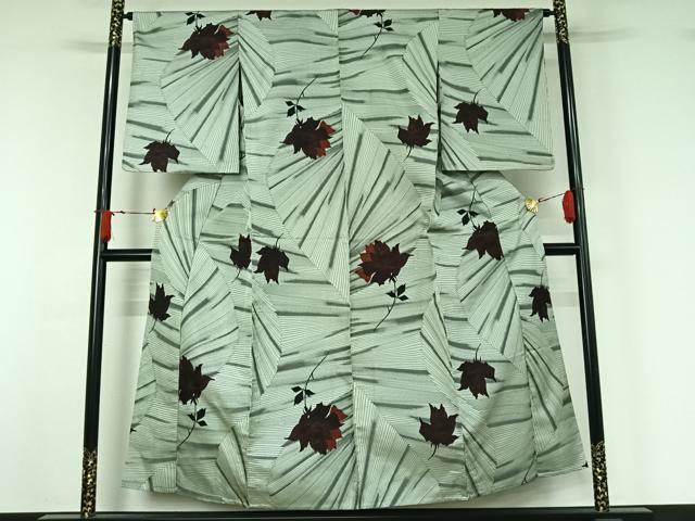 平和屋着物▽お召　単衣　草花文　銀糸　正絹　逸品　AABJ1618jh