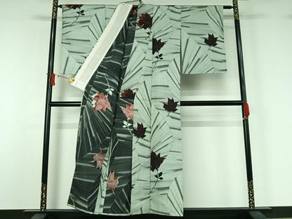 平和屋着物▽お召　単衣　草花文　銀糸　正絹　逸品　AABJ1618jh