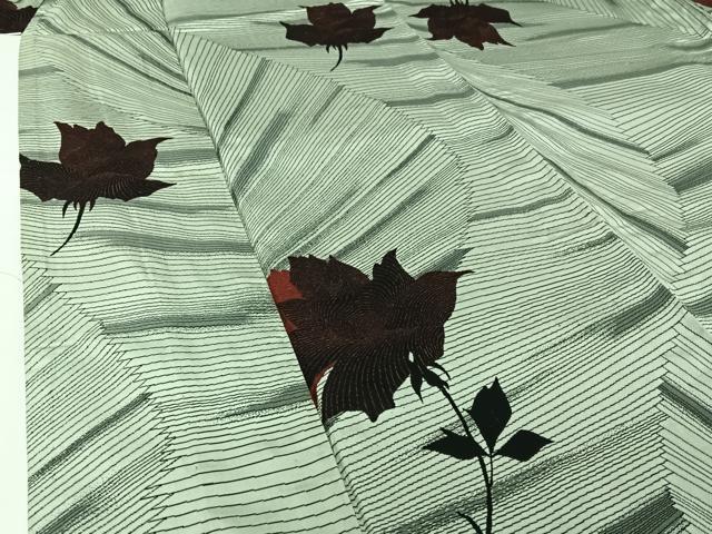 平和屋着物▽お召　単衣　草花文　銀糸　正絹　逸品　AABJ1618jh