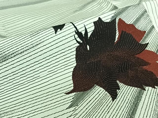 平和屋着物▽お召　単衣　草花文　銀糸　正絹　逸品　AABJ1618jh