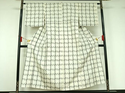 平和屋着物▽上質な紬　単衣　琉球絣文様　正絹　逸品　AABJ1619jh