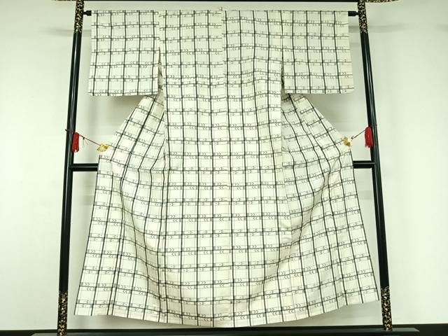 平和屋着物▽上質な紬　単衣　琉球絣文様　正絹　逸品　AABJ1619jh