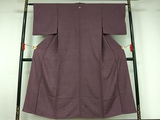 平和屋着物▽上質な色無地　単衣　流水舞葉地紋　二藍色　正絹　逸品　AABJ1621jh