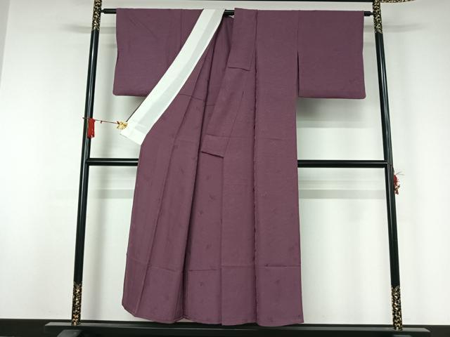 平和屋着物▽上質な色無地　単衣　流水舞葉地紋　二藍色　正絹　逸品　AABJ1621jh