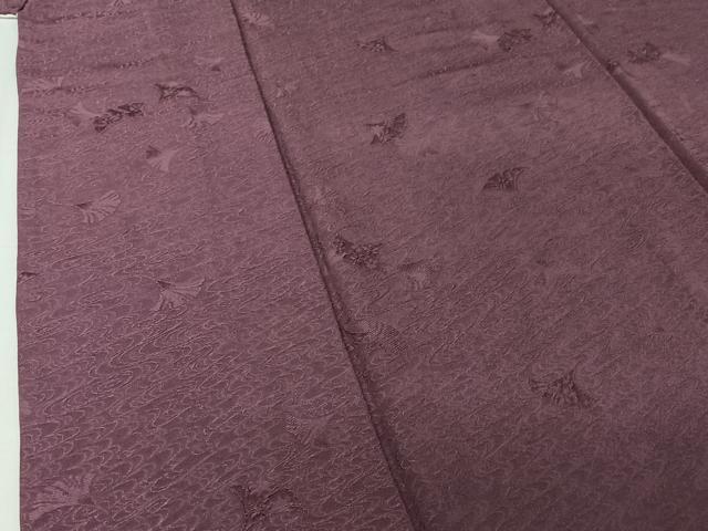 平和屋着物▽上質な色無地　単衣　流水舞葉地紋　二藍色　正絹　逸品　AABJ1621jh