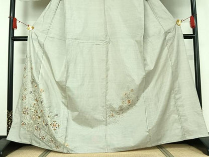 平和屋着物▽本場縞大島紬　訪問着　単衣　中国三大刺繍　汕頭刺繍　スワトウ刺繍　総刺繍　草花文　正絹　逸品　AABJ1622jh