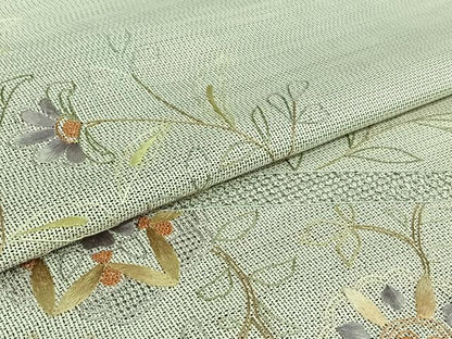 平和屋着物▽本場縞大島紬　訪問着　単衣　中国三大刺繍　汕頭刺繍　スワトウ刺繍　総刺繍　草花文　正絹　逸品　AABJ1622jh