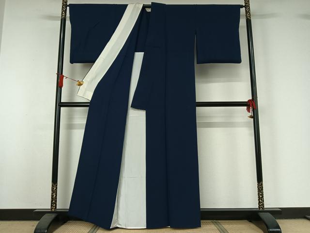 平和屋着物▽上質な色無地　単衣　留紺色　正絹　逸品　AABJ1623jh