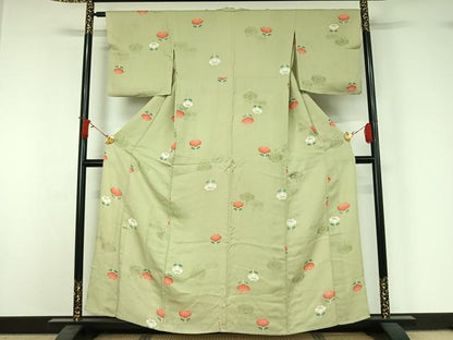 平和屋着物▽上質な小紋　単衣　草花文　正絹　逸品　AABJ1624jh
