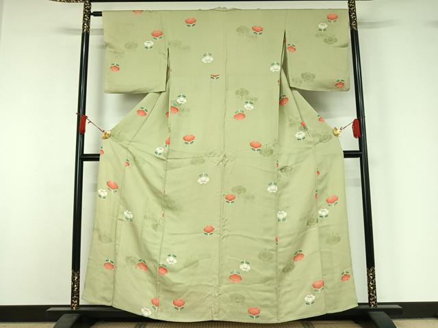 平和屋着物▽上質な小紋　単衣　草花文　正絹　逸品　AABJ1624jh