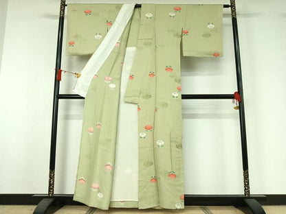 平和屋着物▽上質な小紋　単衣　草花文　正絹　逸品　AABJ1624jh