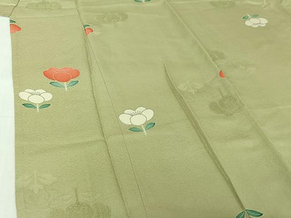 平和屋着物▽上質な小紋　単衣　草花文　正絹　逸品　AABJ1624jh