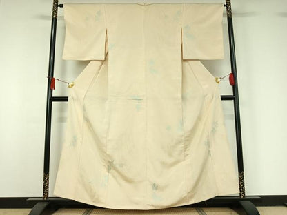 平和屋着物▽上質な小紋　単衣　寿光織　草花文　正絹　逸品　AABJ1625jh