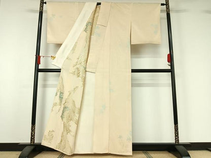 平和屋着物▽上質な小紋　単衣　寿光織　草花文　正絹　逸品　AABJ1625jh